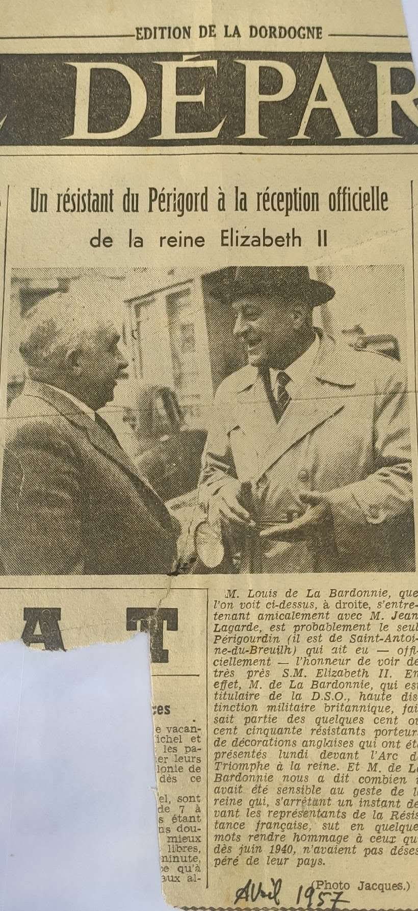Article presse Louis Elizabeth II 1957